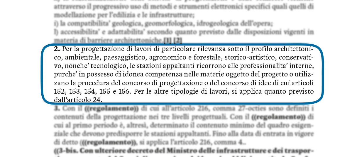 Codice degli Appalti, articolo 23/2. Livelli della progettazione per gli appalti, per le concessioni di lavori nonché per i servizi.